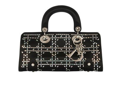 Medium Lady D-Joy, £1,200, Handbags, Black, Satin, Front view